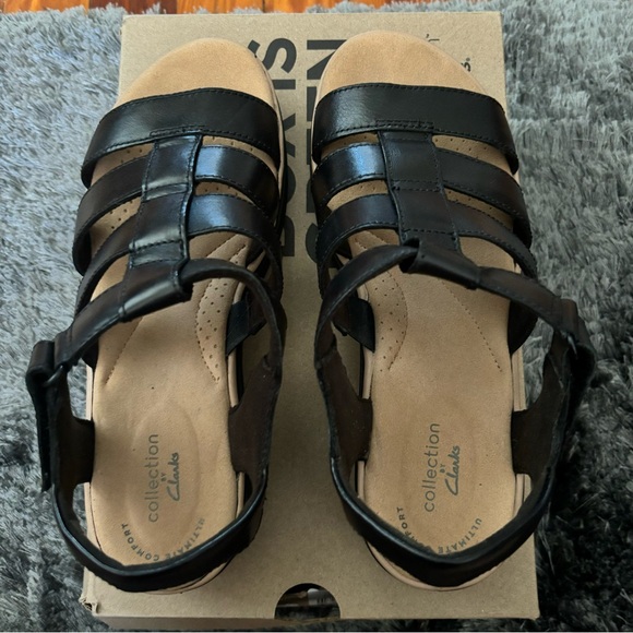 New Clarks Jillian Quartz black leather wedge comfort sandal. Size 8.5M - Picture 5 of 6